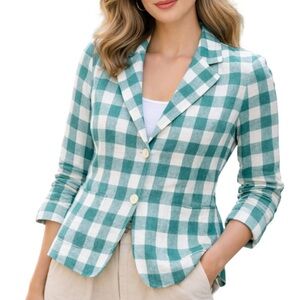 NUI Italian Linen Teal Check Print Blazer
